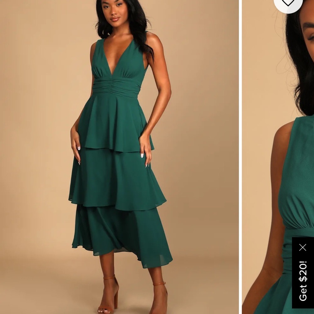 Lulus Time Emerald Green Sleeveless Tiered Midi Dress